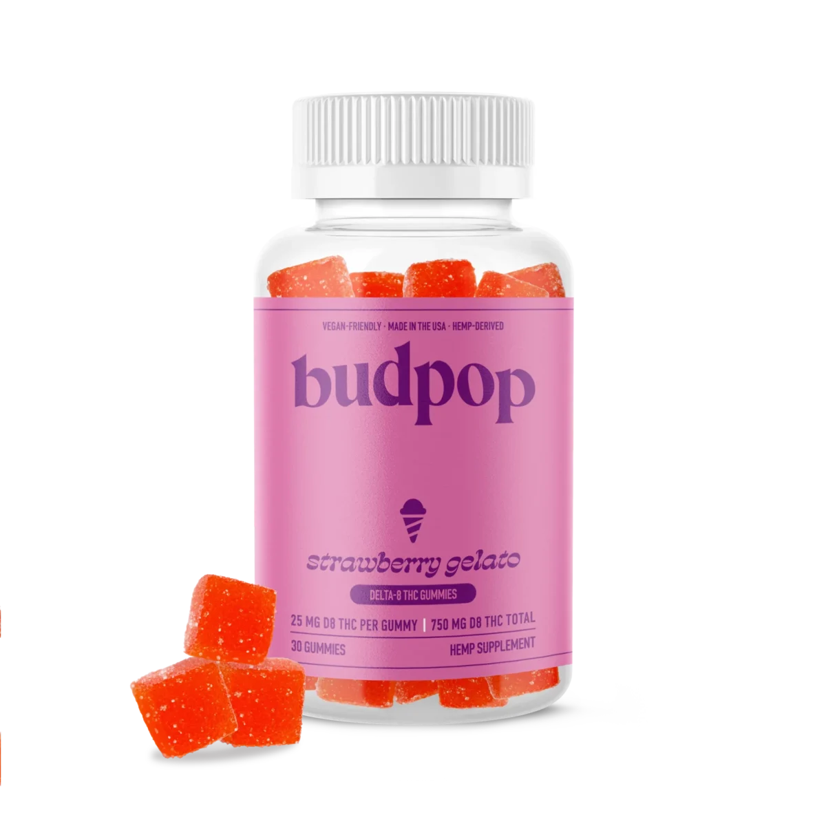 Bud Pop Strawberry Gelato Delta-8 THC Gummies UK